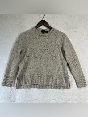 Theory High Low Crew Pullover Donegal Cashmere Sweater Women Small Grey Flecked